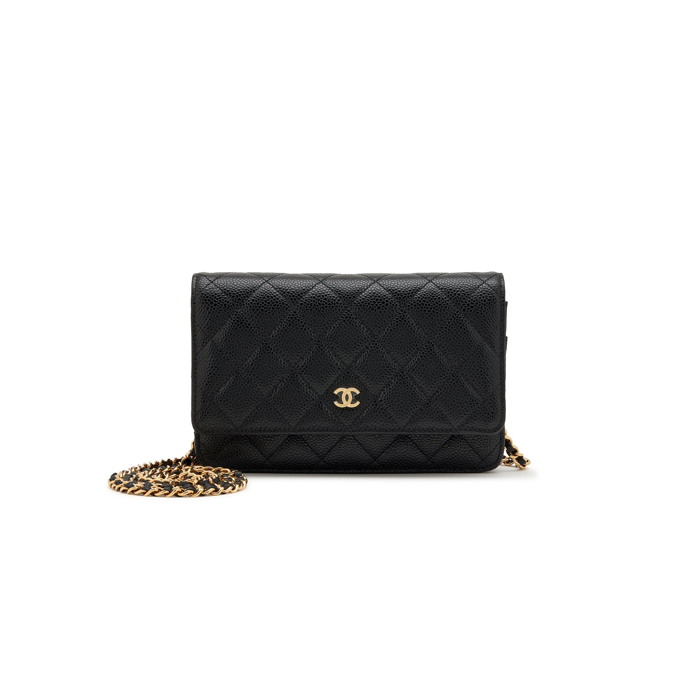 CHANEL QUILTED CAVIAR WALLET ON CHAIN WOC BLACK GOLD HARDWARE A33814 (19*12*3cm)